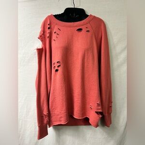Aerie City Distressed Ripped Up Sweatshirt in Coral color
